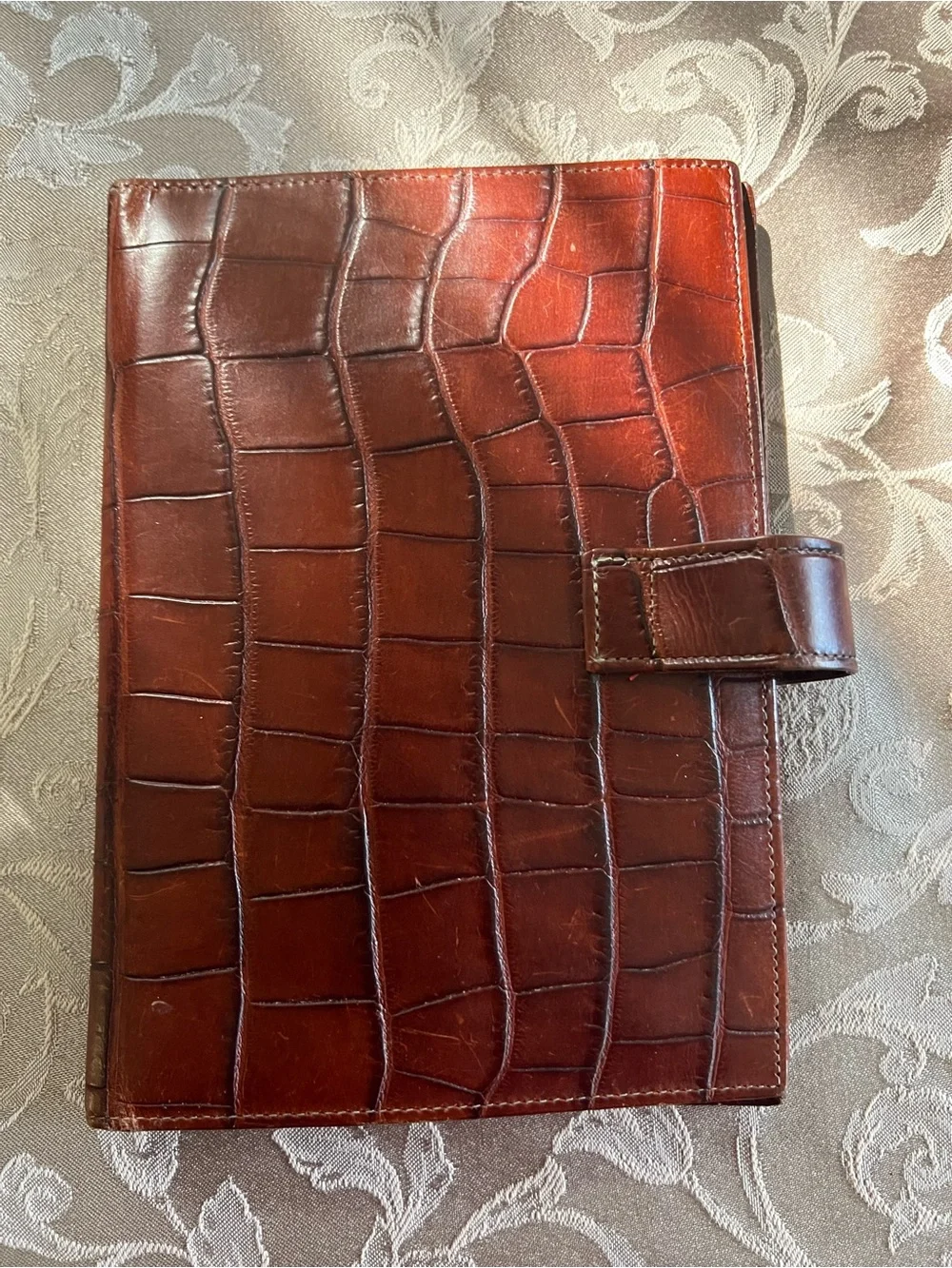 Brown Croc-Embossed Leather Organizer Folio - Classic